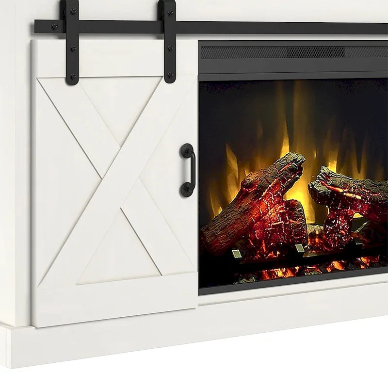 Meuble TV de 66 pouces avec cheminée électrique pour téléviseurs jusqu'à 80 pouces, fini blanc