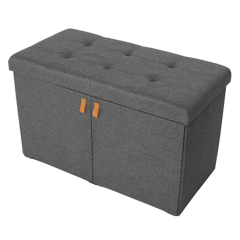 Banc de rangement pour chaussures rembourré avec pouf, gris moderne