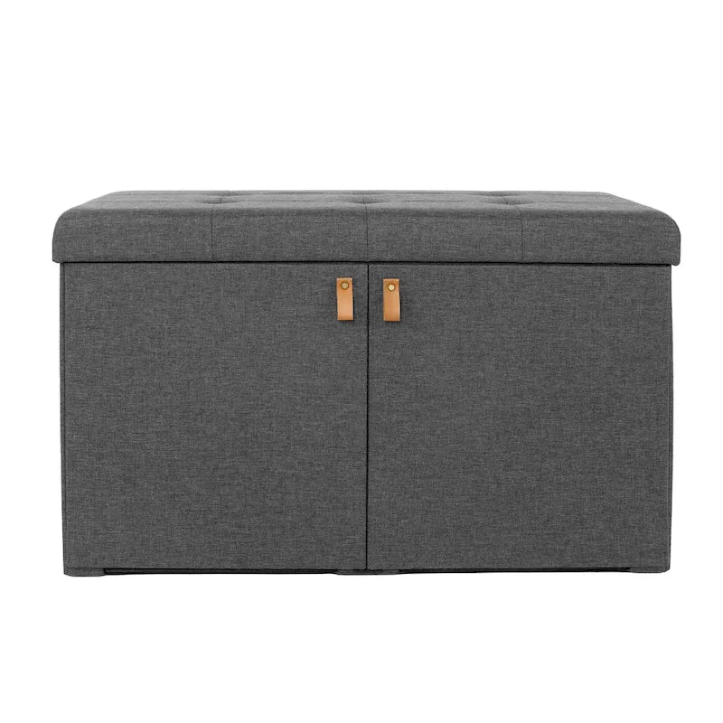 Banc de rangement pour chaussures rembourré avec pouf, gris moderne
