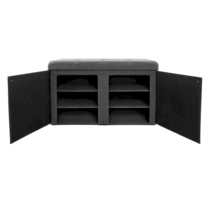 Banc de rangement pour chaussures rembourré avec pouf, gris moderne