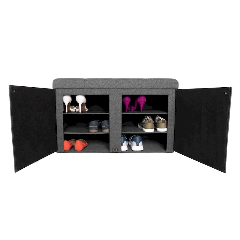 Banc de rangement pour chaussures rembourré avec pouf, gris moderne