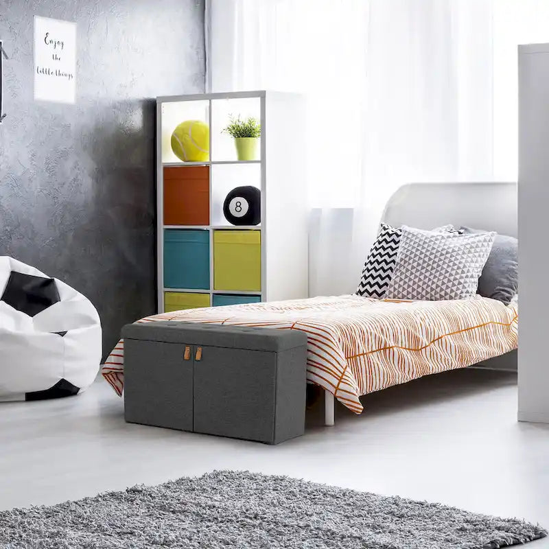 Banc de rangement pour chaussures rembourré avec pouf, gris moderne