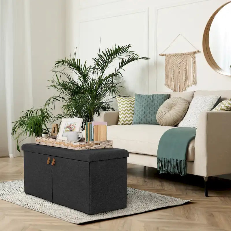 Banc de rangement pour chaussures rembourré avec pouf, gris moderne