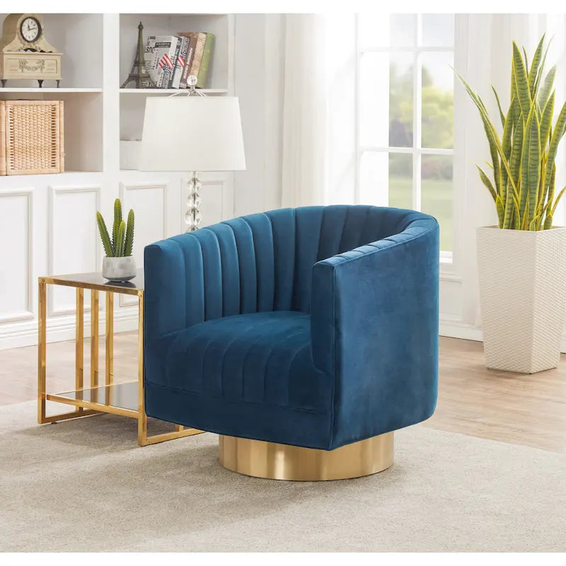 Fauteuil pivotant en forme de tonneau avec capitonnage en canaux - 71 cm (L) x 79 cm (P) x 76 cm (H)