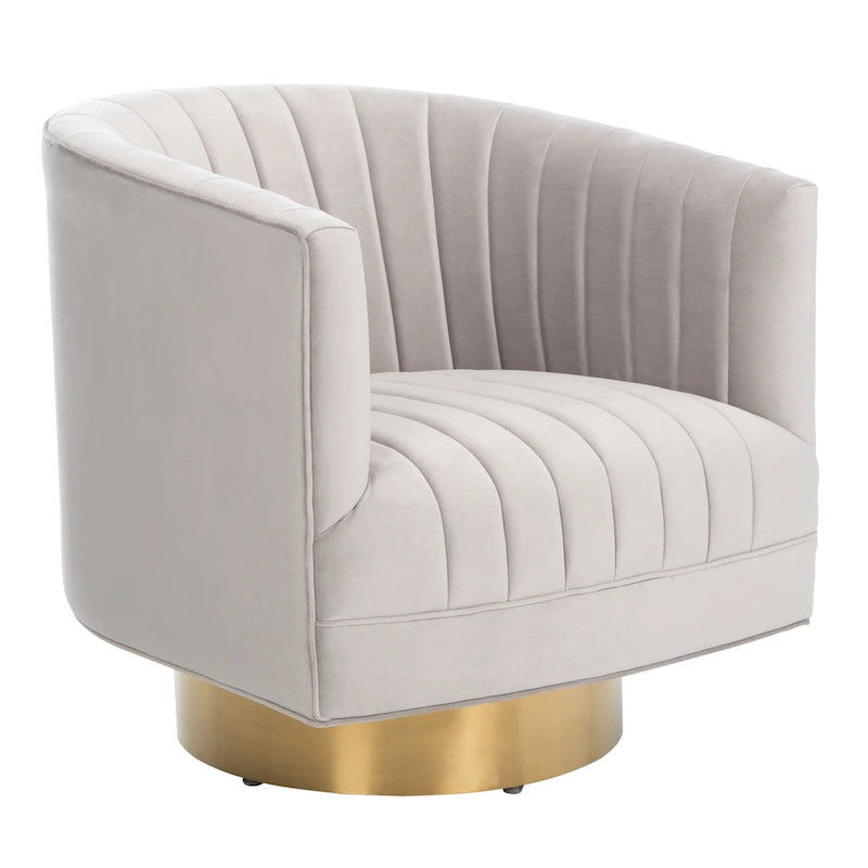 Fauteuil pivotant en forme de tonneau avec capitonnage en canaux - 71 cm (L) x 79 cm (P) x 76 cm (H)