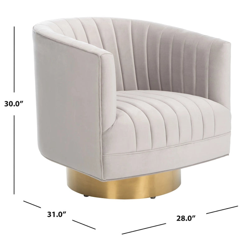 Fauteuil pivotant en forme de tonneau avec capitonnage en canaux - 71 cm (L) x 79 cm (P) x 76 cm (H)