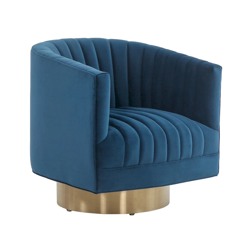 Fauteuil pivotant en forme de tonneau avec capitonnage en canaux - 71 cm (L) x 79 cm (P) x 76 cm (H)