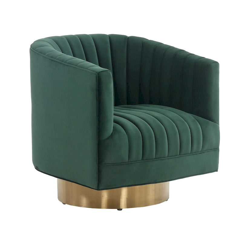 Fauteuil pivotant en forme de tonneau avec capitonnage en canaux - 71 cm (L) x 79 cm (P) x 76 cm (H)