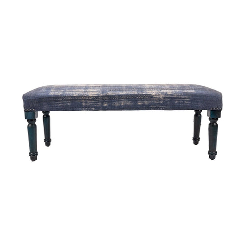 47 Antique Blue Distressed Rectangular Bench