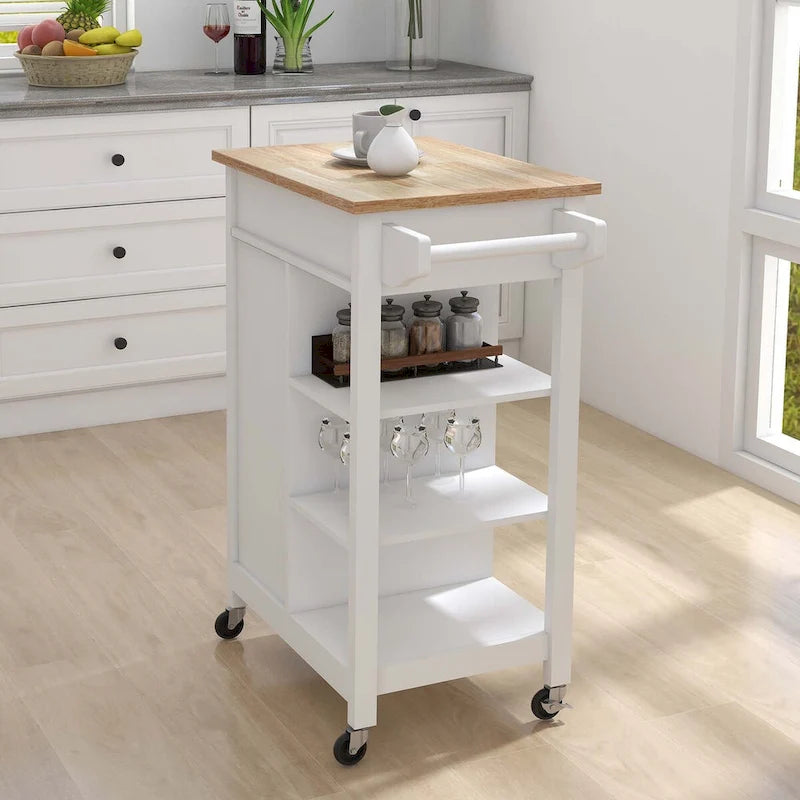 Îlot de cuisine roulant blanc avec porte-serviettes