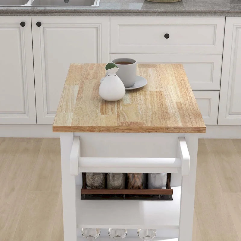 Îlot de cuisine roulant blanc avec porte-serviettes