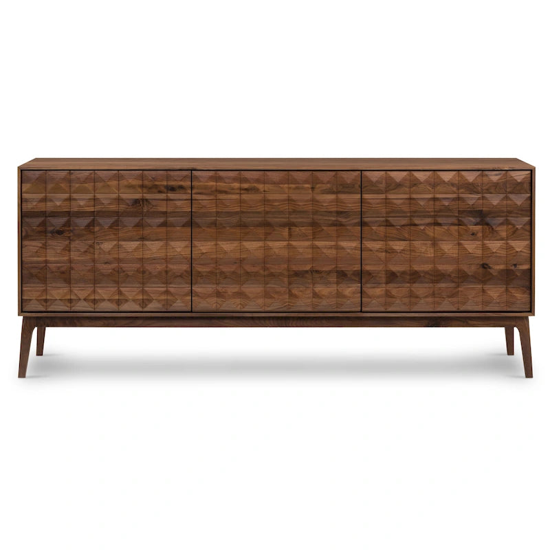 Buffet Mid-Century Moderne avec façade en bois pyramidale