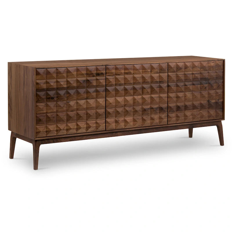 Buffet Mid-Century Moderne avec façade en bois pyramidale