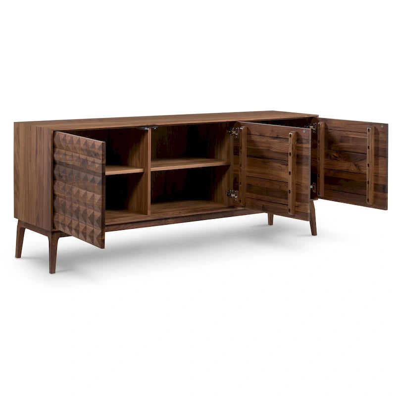 Buffet Mid-Century Moderne avec façade en bois pyramidale