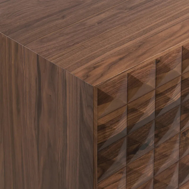 Buffet Mid-Century Moderne avec façade en bois pyramidale