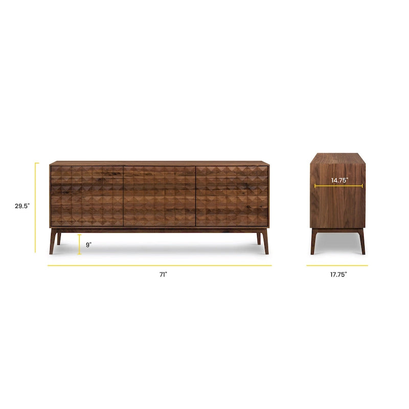 Buffet Mid-Century Moderne avec façade en bois pyramidale