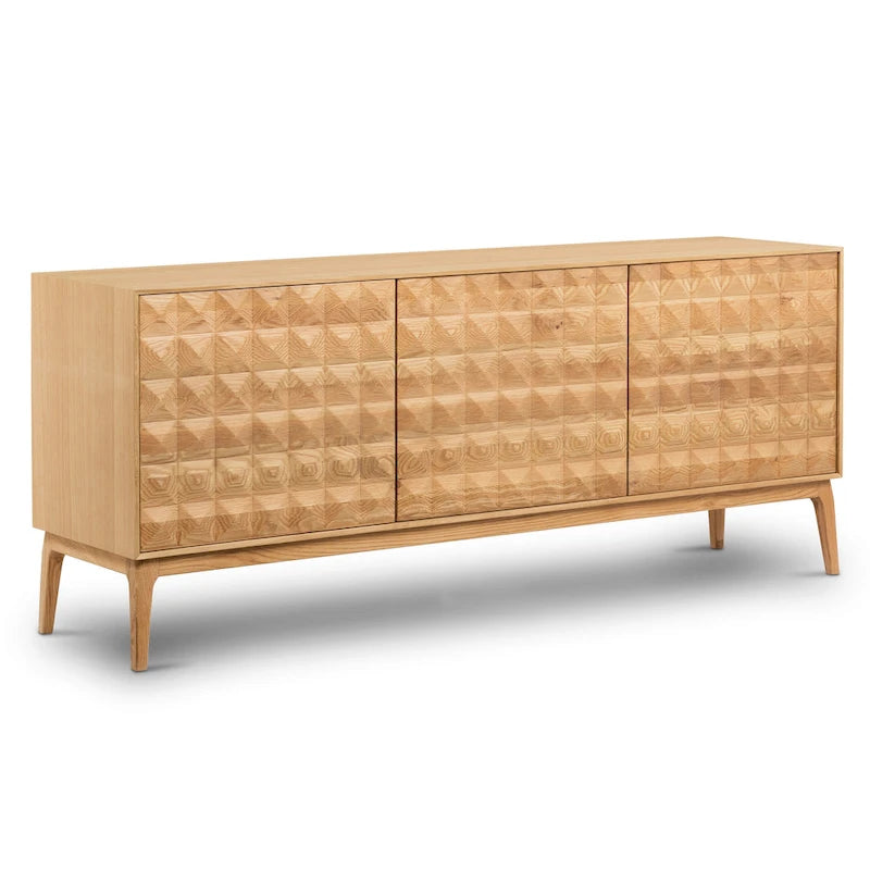 Buffet Mid-Century Moderne avec façade en bois pyramidale