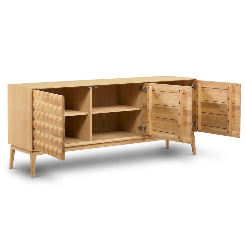 Buffet Mid-Century Moderne avec façade en bois pyramidale