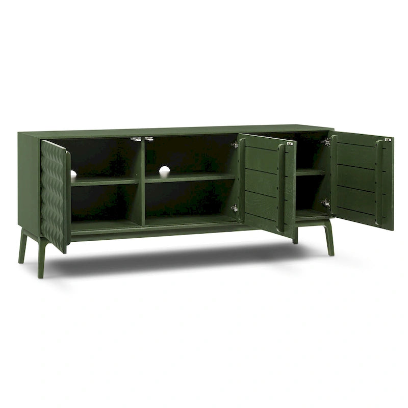 Buffet Mid-Century Moderne avec façade en bois pyramidale