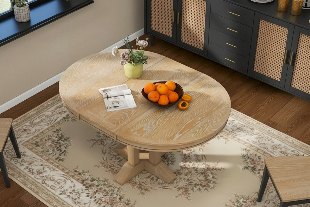 Table à manger de ferme Table ronde extensible pour la cuisine, la salle à manger