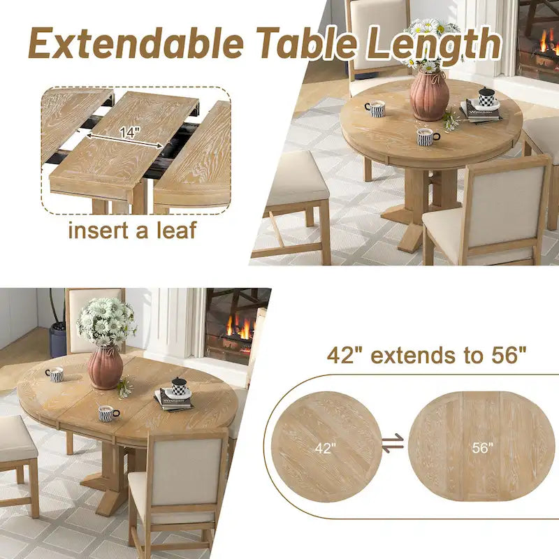 Table à manger de ferme Table ronde extensible pour la cuisine, la salle à manger