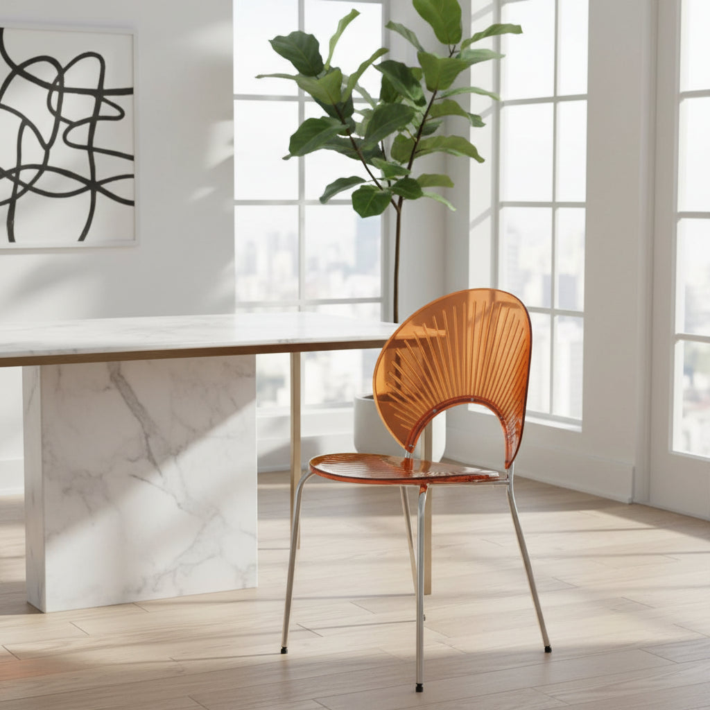 LeisureMod Opulent Plastic Dining Side Chair in Chrome Base