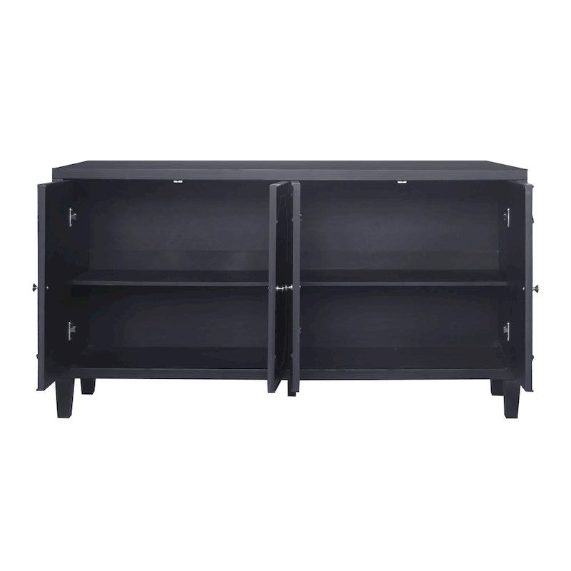 Buffet/Vaisselier Moderne Noir Mat 4 Portes en Bois, Armoire de Rangement d'Appoint de 60 Pouces
