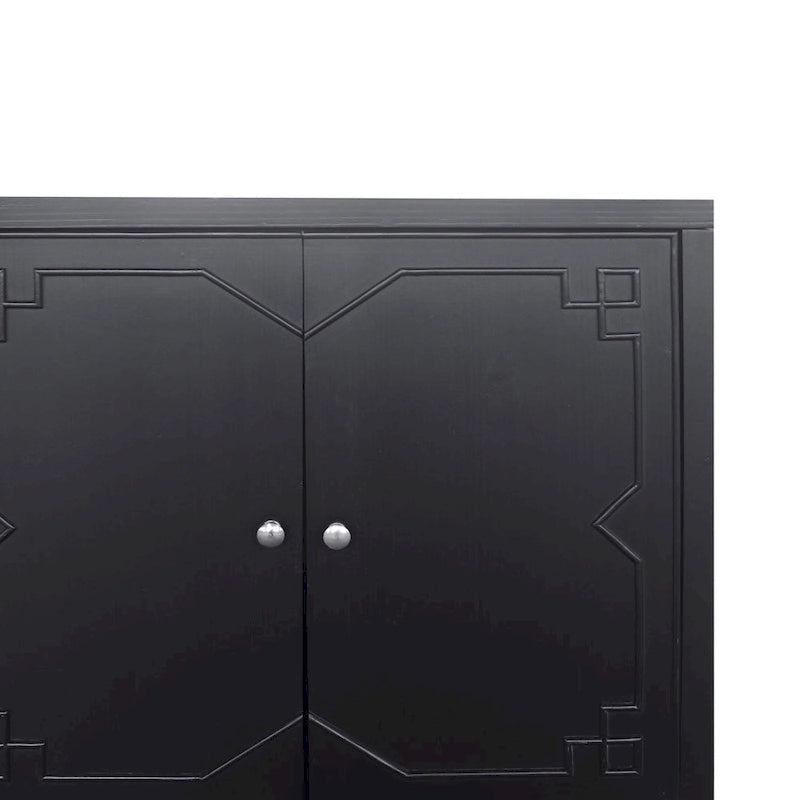 Buffet/Vaisselier Moderne Noir Mat 4 Portes en Bois, Armoire de Rangement d'Appoint de 60 Pouces