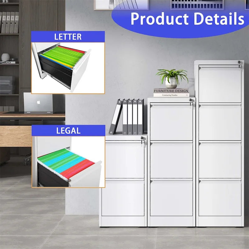 Classeur métallique vertical à 4 tiroirs avec serrure pour bureau à domicile