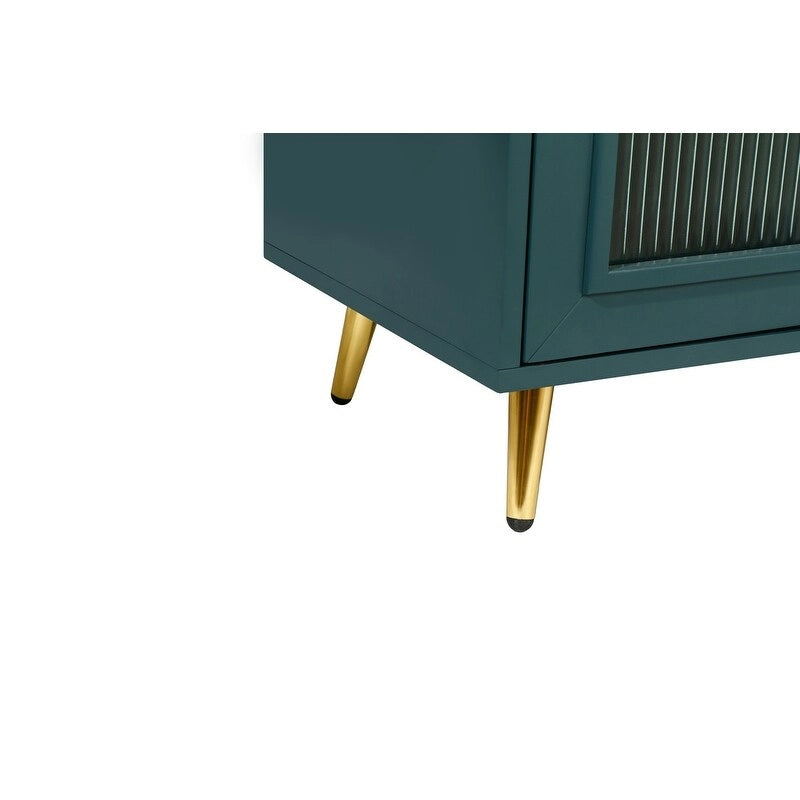 Bahut buffet de style moderne du milieu du siècle de 152 cm de large avec portes en verre trempé cannelé et étagères réglables