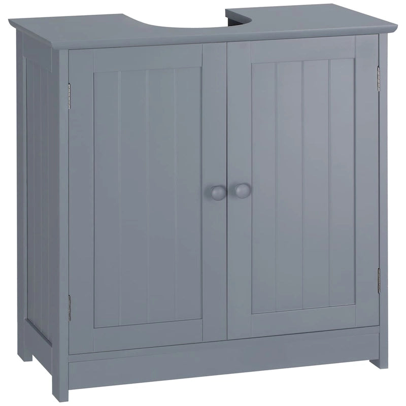 Meuble sous-lavabo de salle de bain avec 2 portes et étagère, Meuble-lavabo pour pied de lavabo, Gris