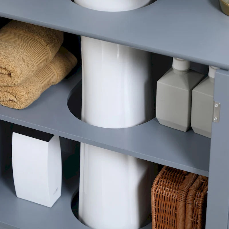 Meuble sous-lavabo de salle de bain avec 2 portes et étagère, Meuble-lavabo pour pied de lavabo, Gris