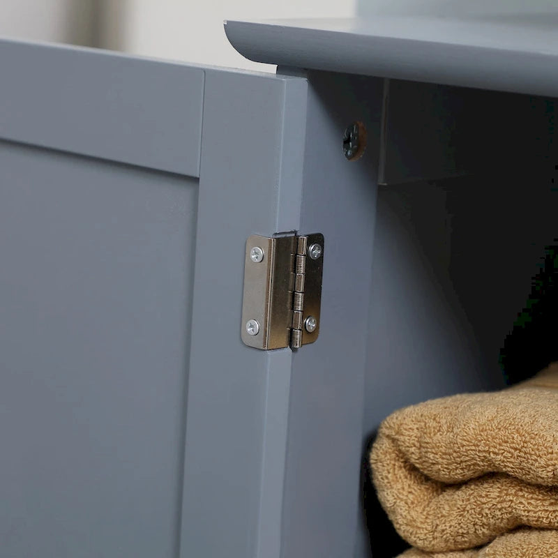 Meuble sous-lavabo de salle de bain avec 2 portes et étagère, Meuble-lavabo pour pied de lavabo, Gris