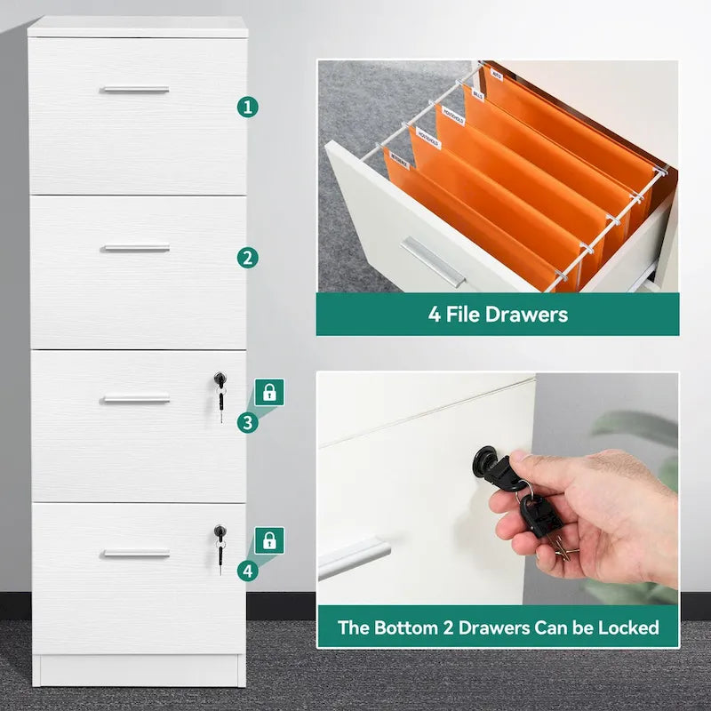 Classeur vertical verrouillable à 4 tiroirs de 130 cm pour le bureau à domicile